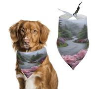 Les azalées le long du chemin brumeux sont des écharpes humides pour animaux de compagnie, écharpes amusantes et réglables pour chat - Lavables - Bavoirs triangulaires décoratifs pour animaux de