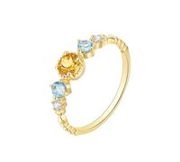 Les Bagues Femme Alliance Taille 50 Or Jaune 9 Carats Au375 avec Citrine Ronde, Topaze et Diamant de 0,5 CT Solide Non Plaqué Moderne pour Mesdames Nouvelle Année Bijoux