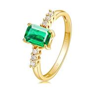 Les Bagues Femme Bague Simple Taille 60 Or 18 Carats Émeraude Créée en Laboratoire Forme Rectangulaire Solide Non Plaqué Mise à Niveau 3.0 pour Mesdames Graduation Bijoux