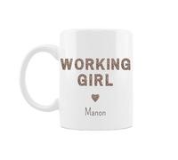 Les Bambetises Mug Personnalisé Working Girl en Céramique, 9 cm x 7,5 cm, Motif Léopard, Blanc/Marron/Noir, Pour Bureau et Maison, Cadeau Collègue