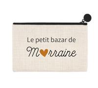 Les Bambétises, Pochette Personnalisée Le Petit Bazar de Marraine, Lin, Blanc/Doré/Noir, 24 x 14 cm, Fabriqué en France