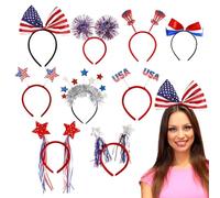 Les bandeaux du 4 juillet pour femmes, bandeau patriotique | 9x décoration de cheveux patriotique bleu rouge 9x,Heathes de drapeau américain, accessoires photo pour adultes et