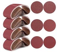 Les bandes abrasives en oxyde d'aluminium comprennent des bandes abrasives de 10,2 x 91,4 cm (grains 80/120/150/240/400) et un disque de ponçage autocollant sans trou en oxyde d'aluminium de 15,2 cm