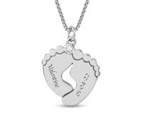 Les Bijoux de Mélanie - Collier Pied de Bébé Personnalisé en Acier Inoxydable Argenté - Pendentif Gravé Prénom et Date - Cadeau Maman Naissance Fête des Mères - Chaîne 45 cm - Fabriqué en France