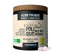 Les Bio Frères - Acide Folique Vitamine B9 Naturelle 400µg,200% AR - Préparation Grossesse et Fatigue - Immunité et Formation du Sang - 120 Comprimés - Cure 4 Mois