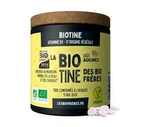 Les Bio Frères - Biotine Vitamine B8 Naturelle 400 µg, 800% des AR - Cheveux Forts et Ongles Résistants - Peau Saine et Vitalité - 120 Comprimés - Cure 4 Mois - Fabriqué en France