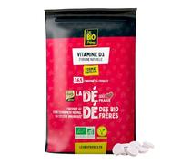 Les Bio Frères - Vitamine D3 à Croquer Végane d’Origine Naturelle - 400 UI - 200% des Apports Journaliers - Système Immunitaire, Santé des Os & Muscles - Cure 1 An (365 Comprimés) - Goût Fraise