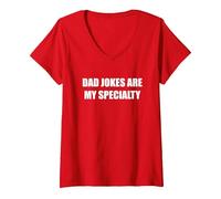 Les blagues de Papa sont ma spécialité T-Shirt avec Col en V, Femme, Rouge, L