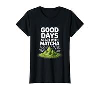 Les Bonnes journées commencent avec Les Montagnes de thé Vert Matcha T-Shirt Graphique avec Valeur, Femme, Noir, M