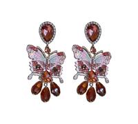 Les boucles d'oreilles à aiguilles en argent à pompon papillon incrusté de diamants sont des boucles d'oreilles de luxe légères européennes et américaines rétro, de niche et haut de gamme