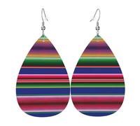 Les boucles d'oreilles en cuir à rayures mexicaines colorées pour femme sont adaptées pour les fêtes, les fêtes de vacances et les cadeaux., taille unique