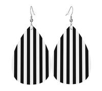 Les boucles d'oreilles en cuir à rayures noires et blanches pour femme sont adaptées pour les fêtes, les fêtes de vacances et les cadeaux., taille unique