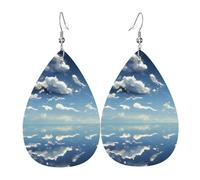 Les boucles d'oreilles en cuir en forme de goutte bleu ciel et nuages blancs sont un accessoire luxueux et tendance adapté aux femmes, mettant en valeur le charme individuel.