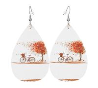 Les boucles d'oreilles en cuir en forme de goutte d'arbre d'automne avec vieux vélo pour femme sont adaptées pour les fêtes, les fêtes de vacances et les cadeaux., taille unique