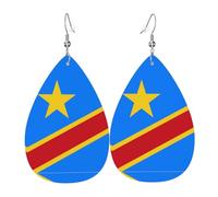 Les boucles d'oreilles en cuir en forme de goutte du drapeau du Congo sont un accessoire luxueux et tendance adapté aux femmes, mettant en valeur le charme individuel.