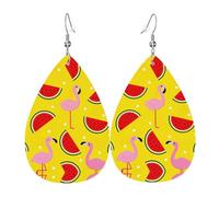 Les boucles d'oreilles en cuir en forme de goutte en forme de flamant rose et pastèque sont adaptées pour les fêtes, les fêtes de vacances et les cadeaux., taille unique