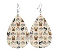 Les boucles d'oreilles en cuir en forme de goutte I Love French Bulldog pour femme sont adaptées pour les fêtes, les fêtes de vacances et les cadeaux., taille unique