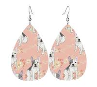 Les boucles d'oreilles en cuir en forme de goutte pour femme avec imprimé bouledogue français sont adaptées pour les fêtes, les fêtes de vacances et les cadeaux., taille unique