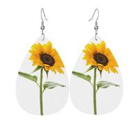 Les boucles d'oreilles en cuir en forme de goutte pour femme en forme de tournesol sont adaptées pour les fêtes, les fêtes de vacances et les cadeaux., taille unique