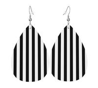 Les boucles d'oreilles en cuir pour femme à rayures noires et blanches sont adaptées pour les fêtes, les fêtes de vacances et les cadeaux., taille unique