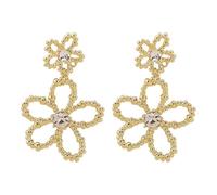 Les boucles d'oreilles florales métalliques incrustées de diamants sont fraîches et douces, avec des boucles d'oreilles creuses, légères et exquises