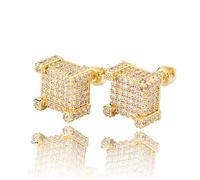Les boucles d'oreilles Moisanite 14k densément réglées, les boucles d'oreilles carrées de style hip-hop, un cadeau contemporain pour les individus élégants, cadeaux pour papa