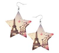 Les boucles d'oreilles romantiques en forme d'étoile de Paris Tour Eiffel en cuir sont vives et vives, et ne rouillent pas et ne se décolorent pas facilement, taille unique