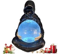 Les Boules De Cristal De Death God, Halloween, Light Grim Reaper Statue avec des Chauves-Souris Volantes, des Cristaux De Résine Brillants avec des Chauves-Souris Flottantes pour La Bibliothèque