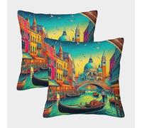 Les canaux de Venise Housse Coussin 2 Pièces Art Taie d'oreiller Décoratif Carrées Housses Coussins Canapé Chaise Lit Jardin Chambre 45x45cm