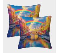 Les canaux de Venise Housse Coussin 2 Pièces Art Taie d'oreiller Décoratif Carrées Housses Coussins Salon pour Chambre Famille 45x45cm