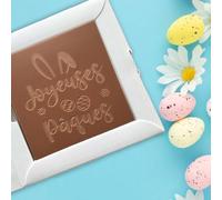 Les cartes à croquer | Prête à Croquer Modèle Joyeuses Pâques | Tablette de chocolat gravé | Chocolat au choix lait, noir, blanc | Pâques (80g, Chocolat Lait)