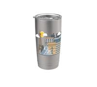 Les célèbres bâtiments de Paris - la tour Eiffel - le Louvre Gobelet isotherme en acier inoxydable double paroi