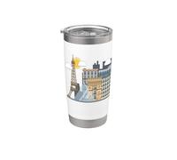 Les célèbres bâtiments de Paris - la tour Eiffel - le Louvre Gobelet isotherme en acier inoxydable double paroi