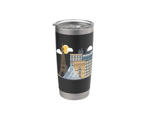 Les célèbres bâtiments de Paris - la tour Eiffel - le Louvre Gobelet isotherme en acier inoxydable double paroi
