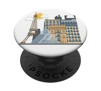 Les célèbres bâtiments de Paris - la Tour Eiffel - Le Louvre PopSockets PopGrip Adhésif