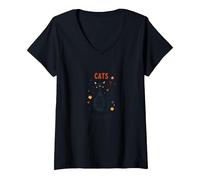 Les Chats sont de Petits professeurs poilus : Une Sagesse fantaisiste en matière d'animaux de Compagnie T-Shirt avec Col en V, Femme, Noir, XL