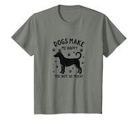 Les Chiens me rendent Heureuse, Pas Tant Que ça ! Amoureux des Animaux de Compagnie T-Shirt, Enfant, Vert Kaki chiné, 2 Ans