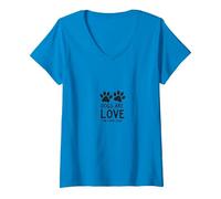 Les Chiens sont Amoureux des Animaux à Quatre Pattes T-Shirt avec Col en V, Femme, Saphir, S