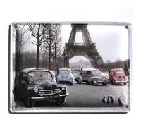 Les Collections Rétro Plaque métal Renault 4cv (20x15cm) modèle en Relief, Gris
