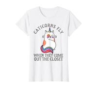 Les Cornes de Chat volent Quand Elles sortent du Placard T-Shirt Graphique avec Valeur, Femme, Blanc, XL
