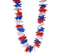 Les Cotillons d'Alsace Collier Hawaien Fleurs I 30 cm Bleu Blanc Rouge I Supporter France Tricolore I Adulte Ou Enfant I Decoration Guirlande Drapeau