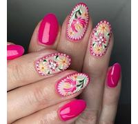 Les Couvercles Pleins Brillants 24x Sur Les Ongles Fleurs Pressent Les Ongles Beaux Ongles Artificiels Floraux Courts Faux Ongles Ovales