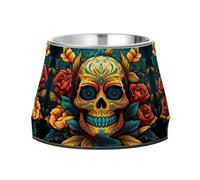 Les Crânes DoréS Effrayants Ont Augmenté Gamelles Antidérapantes pour Chiens,en Acier Inoxydable Empilables pour Chiots