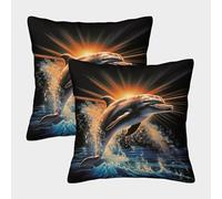Les Dauphins Imprimé Coloré Coussin Confortable Housse De Coussin pour Chambre À Coucher Art Déco Moderne Cadeau Jetée 45x45cm,Paquet De 2