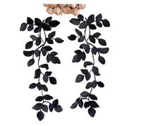Les décorations de dentelle, Lot de 2 patchs brodés en dentelle avec feuilles multicolores 31 x 12 cm(Schwarz)