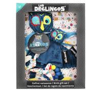Les Déglingos - Coffret Cadeau Doudou - Doudou et Anneau de Dentition Astros Le Hibou - Rembourrage Polyester recyclé - Idéal pour Un Cadeau de Naissance - 28 cm - Bleu