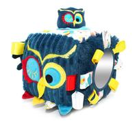 Déglingos – Cube d'activités Astros Le Hibou – Tissu sonore et tactile 12 cm – Bleu