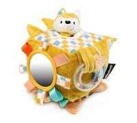LES DÉGLINGOS - Cube d'activités en Tissu Cyranos Le Renard- Jouet d'éveil sonore et Tactile pour bébé - Jouet de développement - Cadeau de Naissance - 12cm - Jaune Moutarde