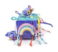 LES DÉGLINGOS - Cube d'activités en Tissu Kiprokos Le Zèbre- Jouet d'éveil sonore et Tactile pour bébé - Jouet de développement - Cadeau de Naissance - 12cm - Violet