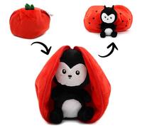 Les DÉGLINGOS - FLIPETZ - Doudou Comet la Coccinnelle/Tomate - Coccinnelle Cache-Cache réversible - Peluche Toute Douce pour bébé - Idées Cadeaux de Naissance, Rouge et Noir